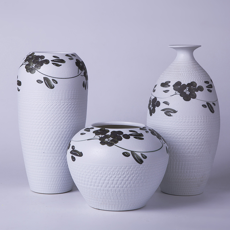 Jingdezhen ceramic vases, three - piece decorations modern creative living room TV cabinet table place flower arrangement