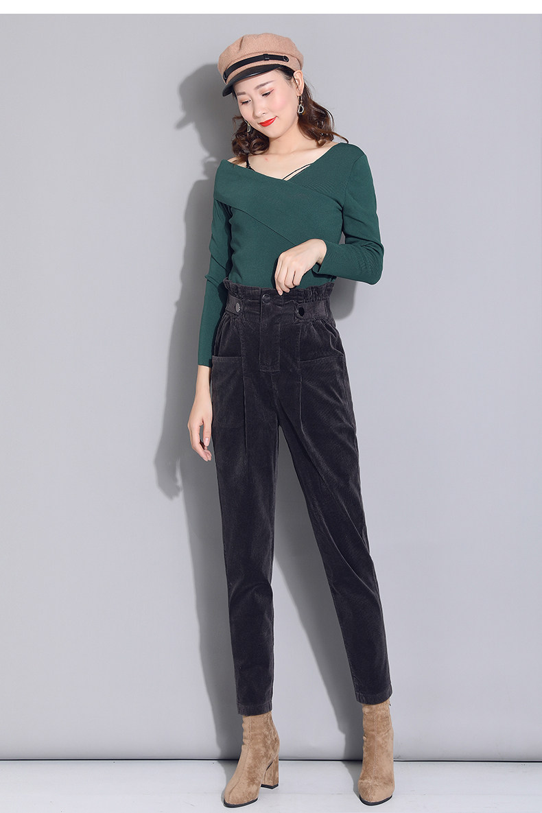 p1349灯芯绒裤子女2020秋冬新款小脚哈伦裤烟管裤萝卜裤