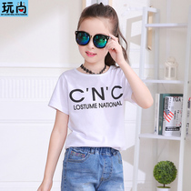 Childrens clothing girls short-sleeved T-shirt 2021 new middle and big children 9 summer clothes foreign style shirt childs white base shirt