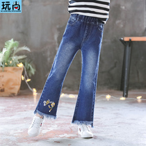 Girls Bell pants Spring and Autumn New 2020 big child tassel girl loose father wide leg pants children denim pants