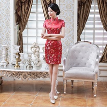 Fashion slim improvement short cheongsam skirt new Low Slit flap daily stand collar cheongsam Tang suit