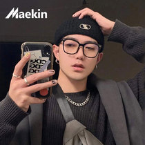 Black box anti-blue light anti-radiation glasses Male section Tide Discoloration Myopia Tide Card Eye Frame Black Big Frame Flat Mirror Woman