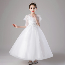 Girl Evening Gown Piano for Flowers Children Wedding Dresses White Children Princess Dresses High End Chair Fluffy Yarn Foreign Air