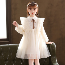 Girls Princess Spring and Autumn 2022 new dress for childrens dress Yellow Young Girls Net Winter dress