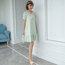 Pregnant women dress summer solid color short sleeve chiffon skirt Korean loose organza cover meat wear temperament summer dress