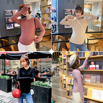 Maternity short top autumn T-shirt 2020 Korean edition Solid color round neck slim long sleeve black base shirt 3-9 months