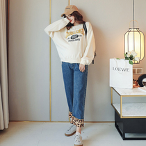 Pregnant Woman Fall High Waist Wide Leggings Pants Fall 2021 Han Edition Pregnant Women Pants Feet BAO WEN 90% Straight Barrel Jeans Autumn