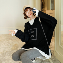 2021 Pregnant Womens Spring and Autumn Tide Hot Mom Personality Early Spring Dress Set Out Fashion Two-Piece Style Top