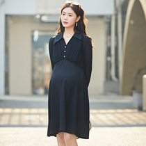 Pregnancy Woman Dress Spring 222 Han Edition New Fashion Pure Color Superior Feel V Collar Loose High Waist Snowspun Temperament Dress