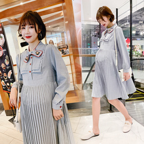 Maternity skirt spring fashion 2021 new medium-long pleated skirt spring and autumn personalized ethnic style dress
