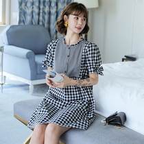 Pregnant Women summer dress short sleeve medium and long size plaid stitching breast skirt Korean version wear Fashion maternity dress