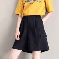 Leisure wide-legged shorts female loose summer thin waist pitted feeling thin and big size fat mm suit five-point pants