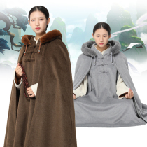 Shangyuan Cold Winter New Pullover Woolen Fleece Padded Medium Poncho Trench Coat Monk Meditation Coat