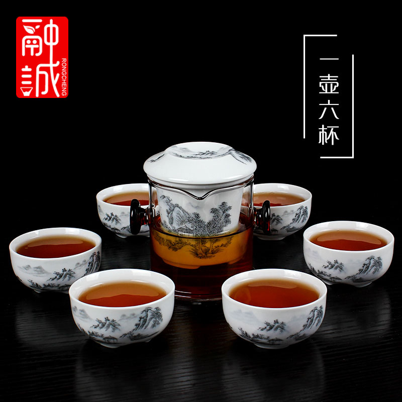 Melts if black tea tea sets a complete set of kung fu tea set glass teapot ceramic filter ears tea