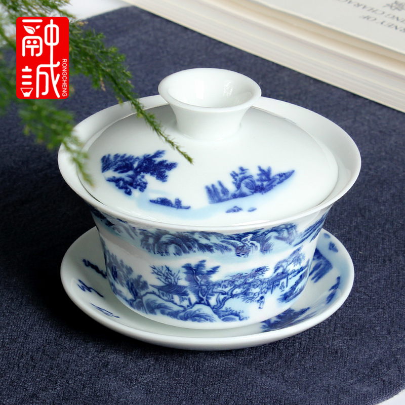 Melts if tureen tea cup single jingdezhen blue and white porcelain bowl with large ceramic three of the bowl bowl of white porcelain tea set