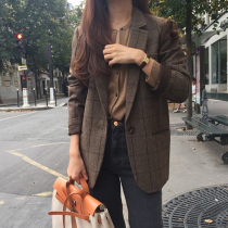 Wool plaid blazer womens Korean version loose casual net red 2021 new spring and autumn small suit womens top