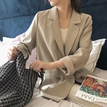 Small suit jacket female spring autumn 2022 new casual mid-long double row button Korean version loose temperament net red little west suit