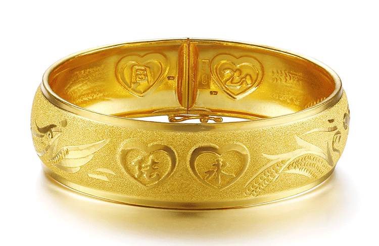 金大福珠宝首饰黄金龙凤镯 女款足金开口婚庆金镯子结婚手饰计价j