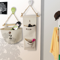 Japanese-style wall storage bag fabric rear hanging bag cotton linen bag storage door finishing hanging bag multi-layer wall hanging