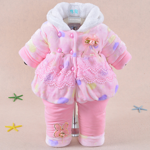 0-1岁3婴儿衣服过年加厚新年女宝宝套装冬装5
