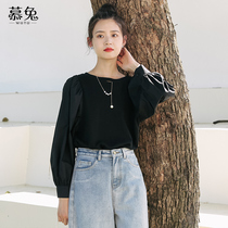 White chiffon stitching bubble sleeve coat Womens Small shirt autumn 2021 New Korean version design sense niche simple shirt