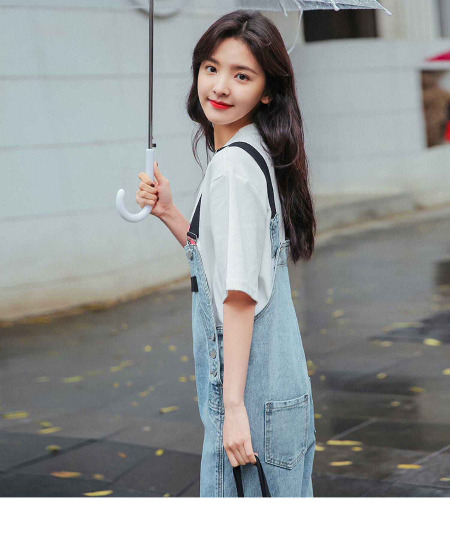章若楠ins网红减龄牛仔背带裤女春秋新款韩版森女小个子宽松长裤_超级
