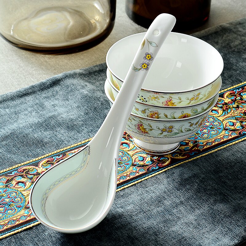 骨瓷大勺子大汤勺大调羹陶瓷汤勺大长柄家用瓷汤勺粥勺油勺火锅勺