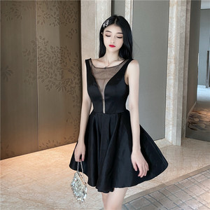 New style open chest perspective mesh open back sexy close waist show slim dress puffy dress