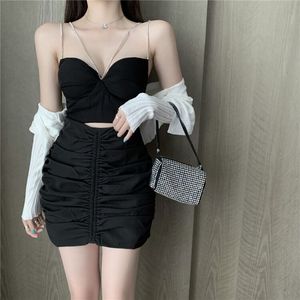 Real shot new sexy off shoulder slim show slim buttock drill Stripe Dress + thin knitted cardigan two piece set