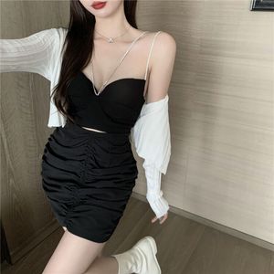 Real shot new sexy off shoulder slim show slim buttock drill Stripe Dress + thin knitted cardigan two piece set