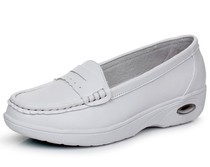 Comfortable wear-resistant PU thick-soled massage air cushion shoes soft face leather slope heel single shoes mother shoes white breathable nurse shoes