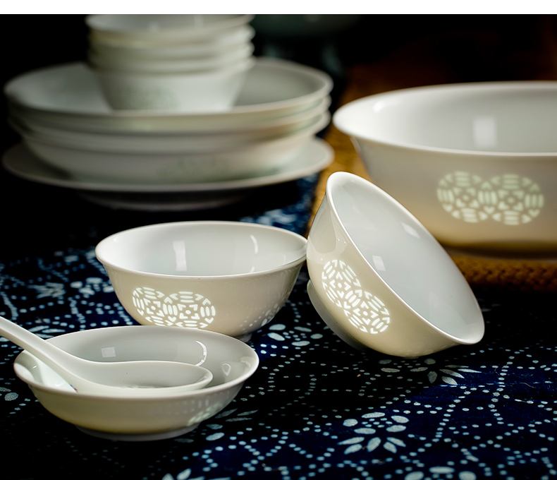 Jingdezhen ceramic home plate suit combination dishes light deep dish contracted high - end key-2 luxury Chinese style white porcelain transparency