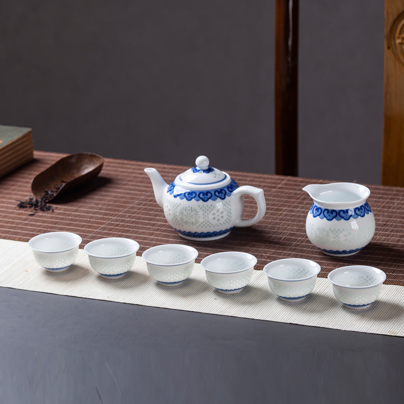 Ceramic tea set suits for with light blue and white and exquisite key-2 luxury hand - made porcelain office high - end home sitting room kung fu tea pot