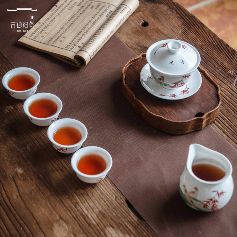 Jingdezhen hand - made ceramic tea set home office receive a visitor the light blue and white porcelain is excessive high - end tea set