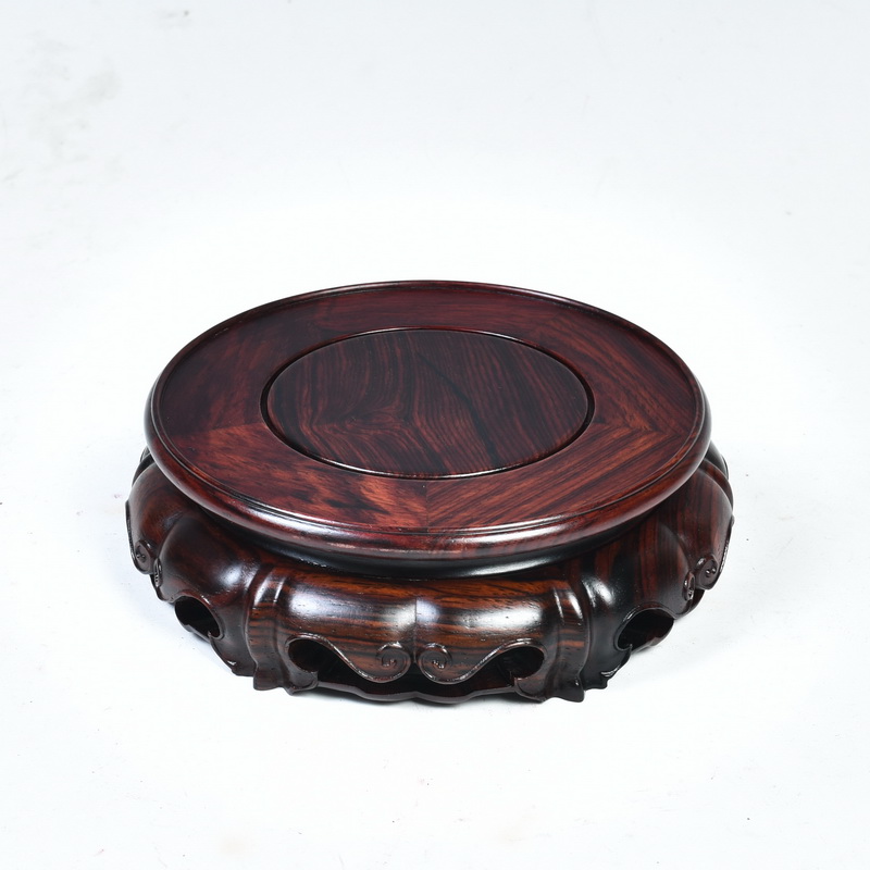 Red acid branch ruyi lotus circular base solid wood Buddha base vase base mahogany wood base