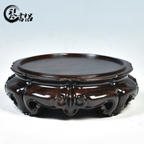 Qinshu black sandalwood sheep head round base solid wood complex Classical vase base crafts ornaments base
