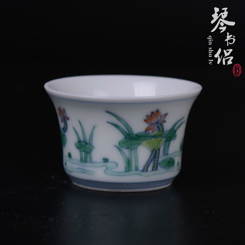 Pianology picking jingdezhen hand - made antique porcelain cup bucket color lotus tea leisure gift and furnishing articles