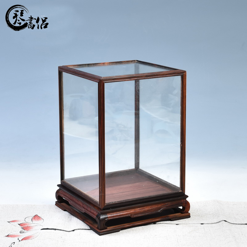 Pianology picking red acid branch treasure cage cover the glass base of real wood of Buddha jade show box dust cover can be customized