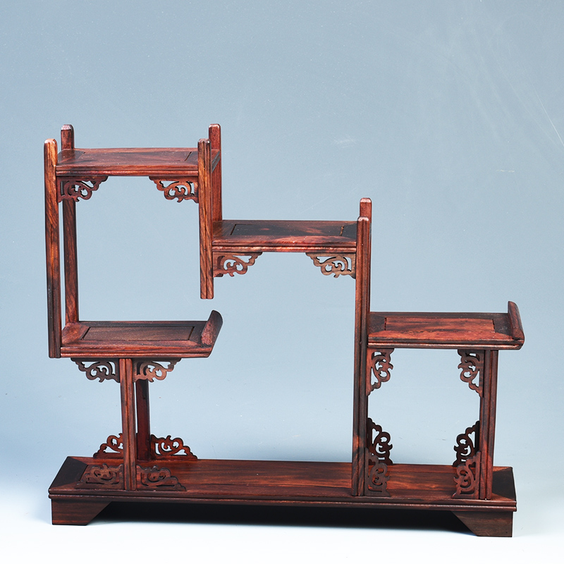 Small red acid branch m letters treasure cabinet rich ancient frame wood carving handicraft furnishing articles miniascape base ceramic tea pot - base frame