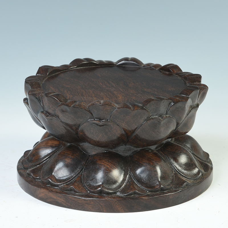 Solid wood ebony wood carving handicraft lotus Taiwan consecrate Buddha base round wooden bodhisattva guanyin lotus base