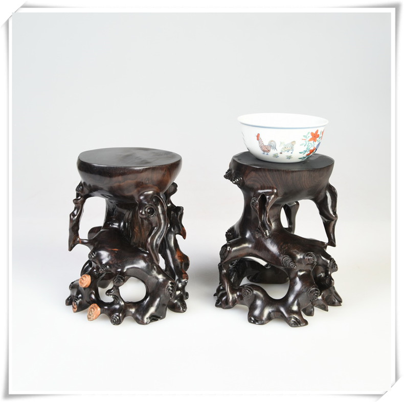 Pianology picking purple light ebony carved round base along with the form of a stone base solid wood penjing jade stone base