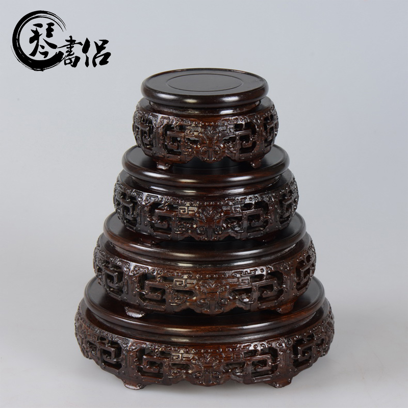 Red solid wood carving crafts porcelain vases round base tank miniascape seal wooden wooden pallet