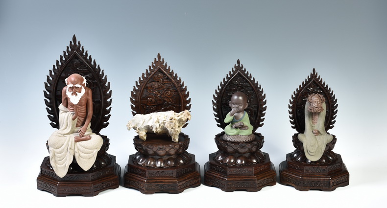 Pianology picking ebony oval lotus base guanyin Buddha base solid wood lotus wooden furnishing articles base