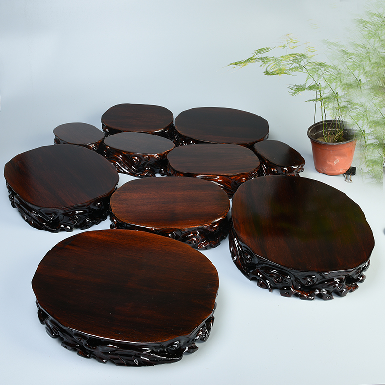 Solid wood rectangular stone base can be excavated flowers miniascape furnishing articles round wooden carved jade stone base base