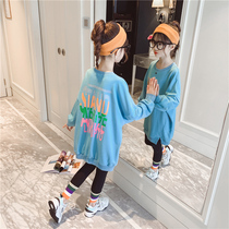 Girls long sweater spring clothes 2021 New Korean version of foreign-style childrens base shirt children Spring and Autumn loose coat