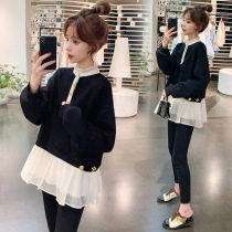 Pregnant women suit fashion models 2022 Early spring new foreign air and snow-spinning splicing loose blouses two sets of damp