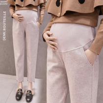 Pregnant woman pants autumn and winter style fashion boomer hair 90% straight drum pants outside wearing long pants casual sports pants plus suede thick
