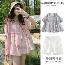 Pregnancy Womens Fashion Summer clothes Han version of the new Chauma Foreign wear fashion foreign air Crushed Flowers Dolls Summer Loose Short Sleeve Blouse