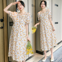 Pregnancy Woman Dress Summer Clothing Fashion style 2022 Summer new internet red tides Broken Flowers style square collar pregnant woman with dress