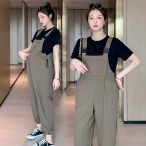 Pregnancy Woman Dress Summer Dress Foreign Air Outwear Trendy Design Sense Adjustable Harness Workwear Pants Short Sleeve T-shirt Two Suits